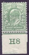 sg218 M2(-) ½d Deep Yellow Green Control H8 imperf De La Rue UNMOUNTED MINT MNH