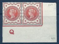 ½d Vermilion Control Q imperf pair UNMOUNTED MINT