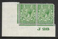 ½d Green Block Cypher Control J28 imperf UNMOUNTED MINT/MM margin