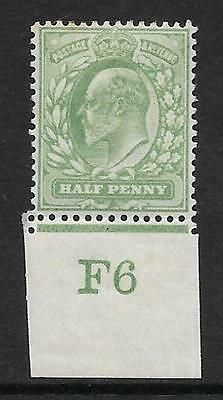 Sg 218 ½d Yellowish-Green Control F6 imperf De La Rue MOUNTED MINT Toned