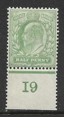 Sg 218 ½d Yellowish-Green Worn plate Control I9 perf De La Rue MOUNTED MINT