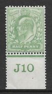 Sg 218 ½d Yellowish-Green Control J10 perf De La Rue MOUNTED MINT light hinge