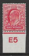 Sg 220 1d Scarlet Control E5 Imperf De La Rue Lightly MOUNTED MINT