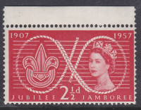 Sg 557a 1957 2d Jubilee Jamboree (Scouts) Broken rope strand flaw U M