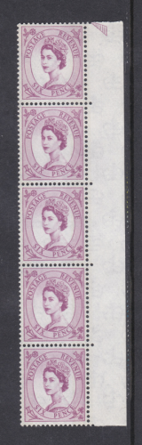 Sg S112a 6d Wilding Violet Narrow band upright - 6mm - strip of 5 UNMOUNTED MINT