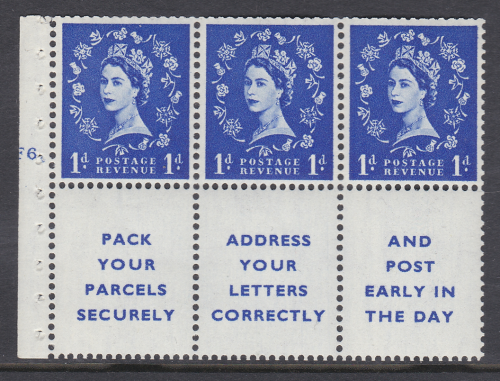 SB25 Wilding booklet pane Tudor perf type I Top Cyl F6 Dot UNMOUNTED MNT