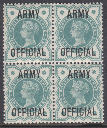 sgO42 1d Green ARMY OFFICIAL overprint Block of 4 UNMOUNTED MINT