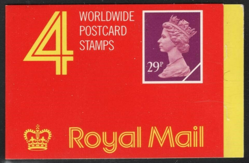 GG1 4 x Worldwide postcard stamps (29p) Barcode Booklet complete Cylinder W1W1