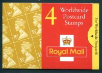 1996 GK7 Barcode Booklet 4 x 35p World Postcard stamps - complete - Cyl W3W4