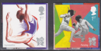 PM32 2011 Olympics 6 fencing  gymnastics stamps from booklet - pair - U M