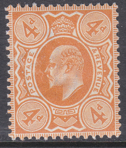 Edward VII Sg 241 M25(3) 4d Orange red De La Rue UNMOUNTED MINT