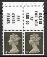 UB13 Pre-decimal Machin Booklet Pane Perf AP - UNMOUNTED MINT MNH