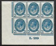 1929 2½d PUC Control L 29 Block of 6 UNMOUNTED MINT