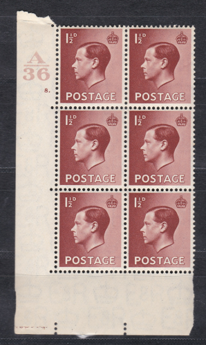 1d Edward VIII A36 Cylinder Block - 8 Dot UNMOUNTED MINT