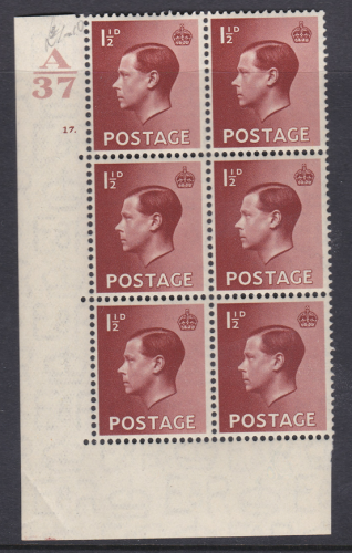 1d Edward VIII A37 Cylinder Block - 17 Dot UNMOUNTED MINT