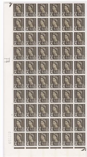 Sg XS13 4d Scotland No wmk 1CB Cyl 2 No Dot perf A(E I) U M 1 4 Sheet