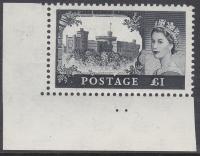 Sg598 T22a 2nd De La Rue Castle black on cream paper 2 dots corner margin U M